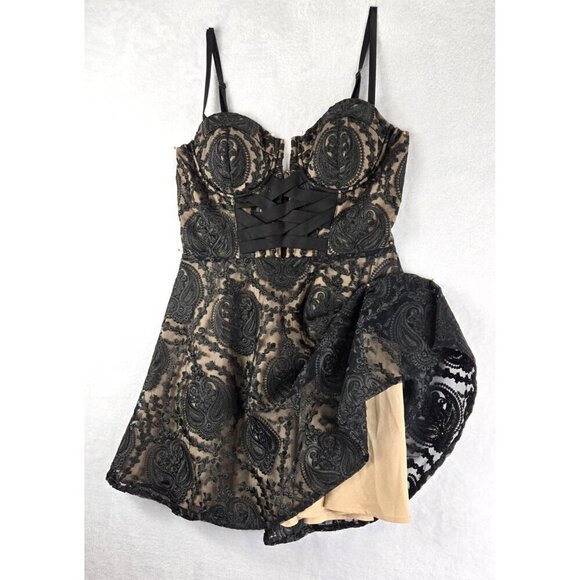 Black Lace Formal Mini Dress BeBe X Naven Corset Bustier Spaghetti Straps Victor - Picture 2 of 12